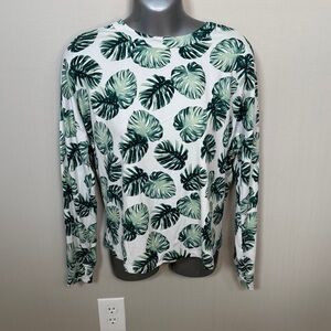 Hurley White Long Sleeve Top with Green Leaf Print